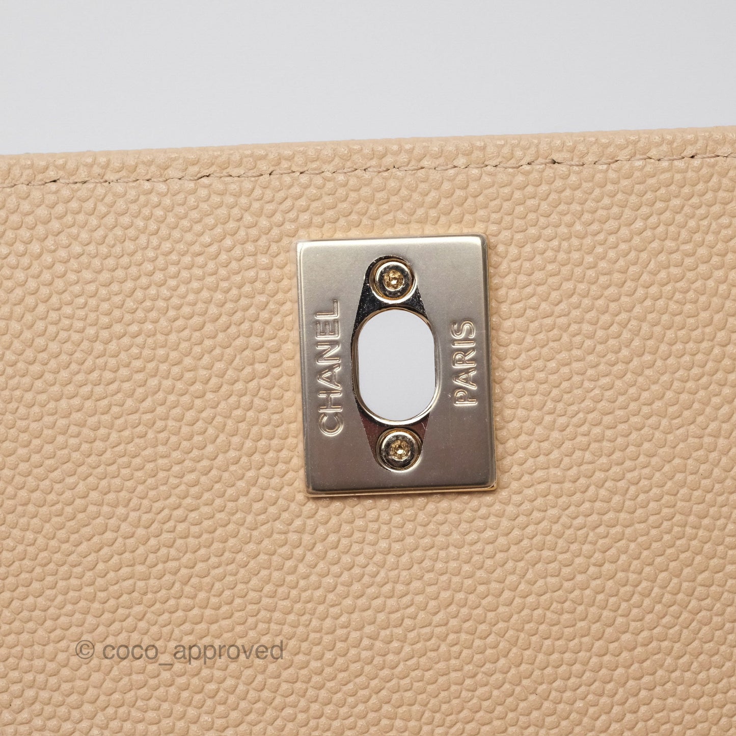 Chanel Coco Handle Clutch with Chain Quilted Beige Caviar Gold Hardware