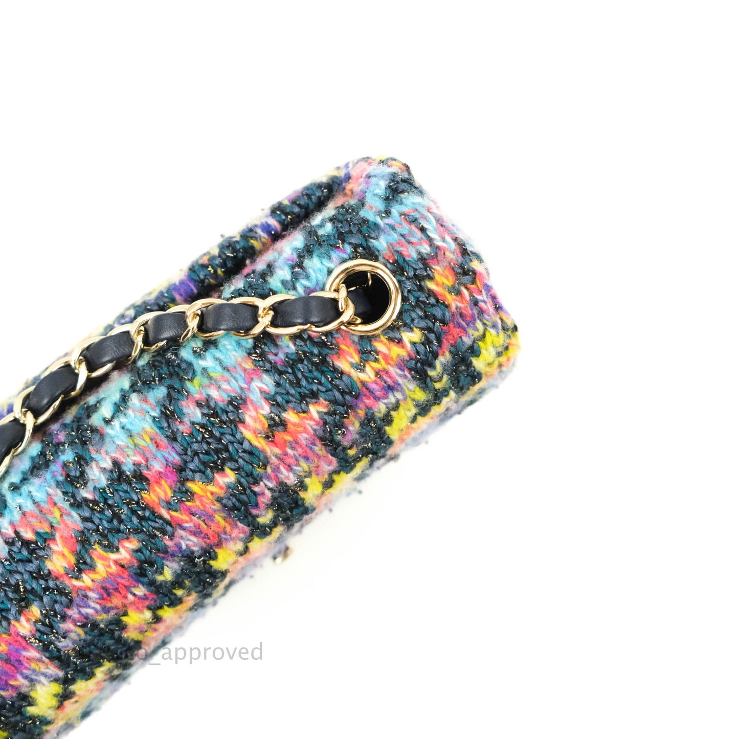 Chanel Mini Rectangular Rainbow Houndstooth Wool Tweed Flap Gold Hardware