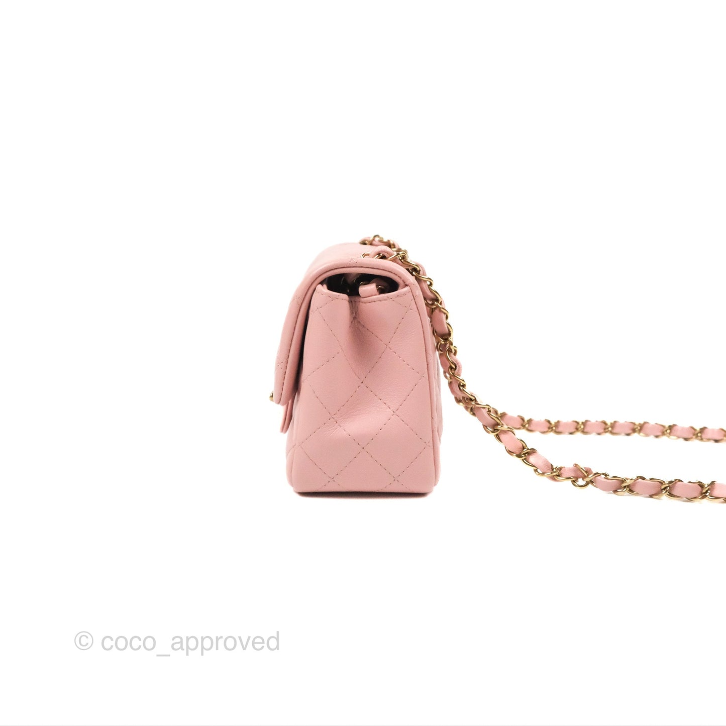 Chanel Quilted Mini Square Flap Pink Lambskin Gold Hardware