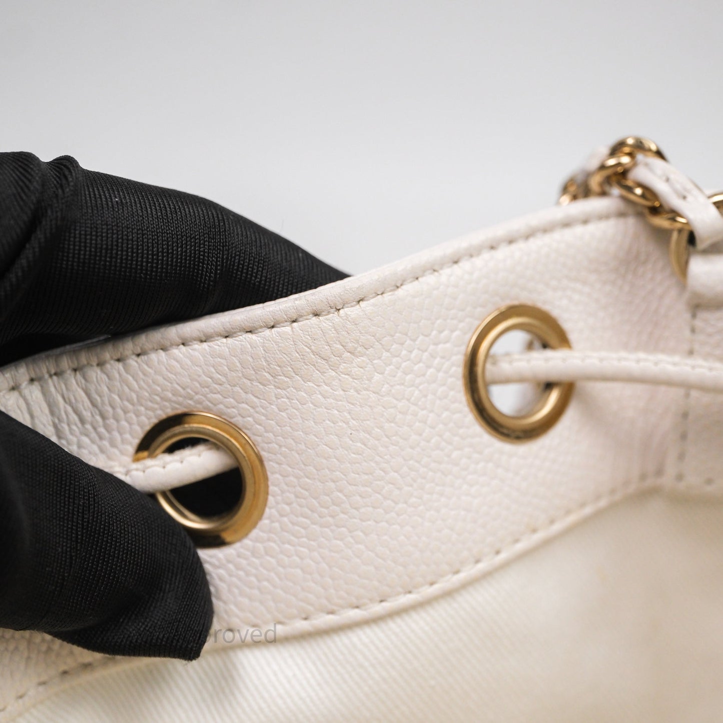 Chanel Business Affinity Drawstring Bucket Bag White Caviar Gold Hardware