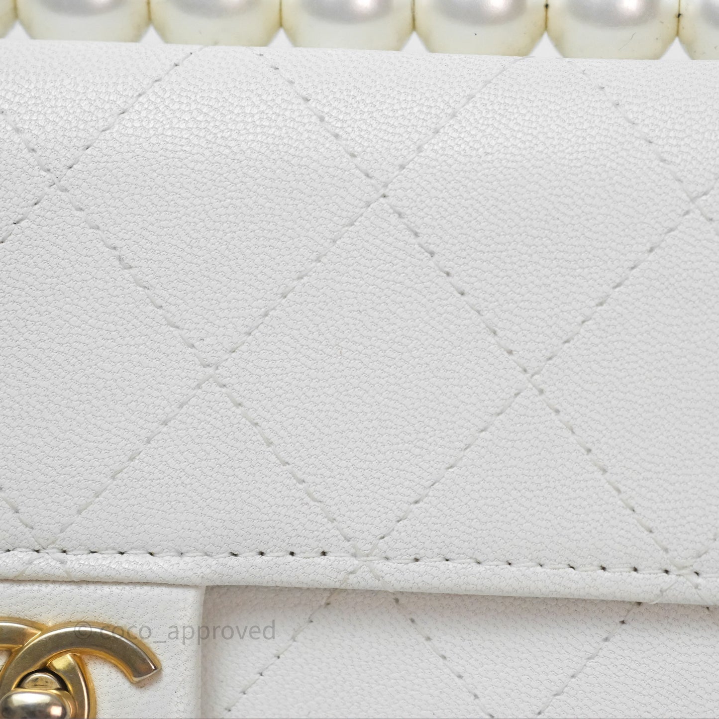 Chanel Quilted Mini Chic Pearls Flap Wallet On Chain WOC White Goatskin Aged Gold Hardware