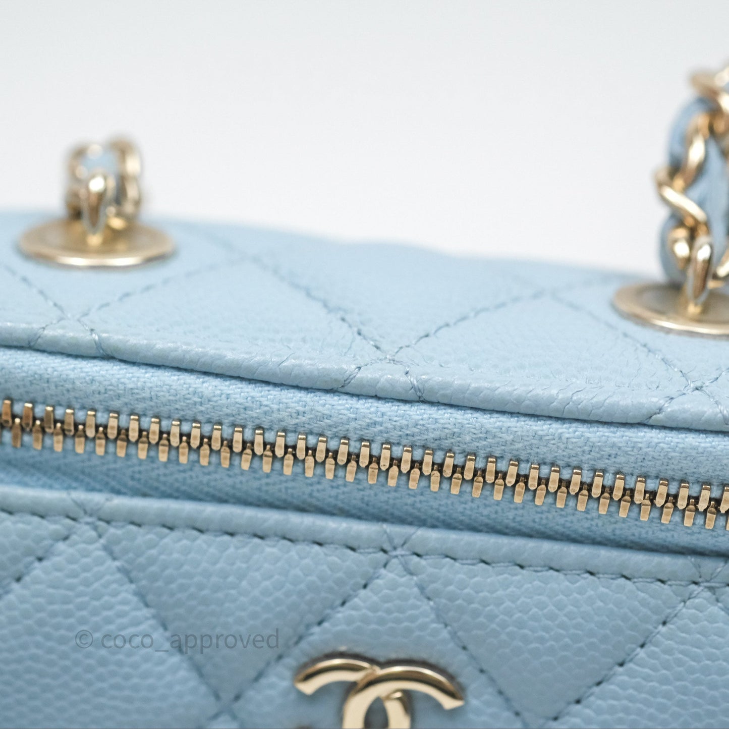 Chanel Classic Mini Vanity With Chain Light Blue Caviar Gold Hardware