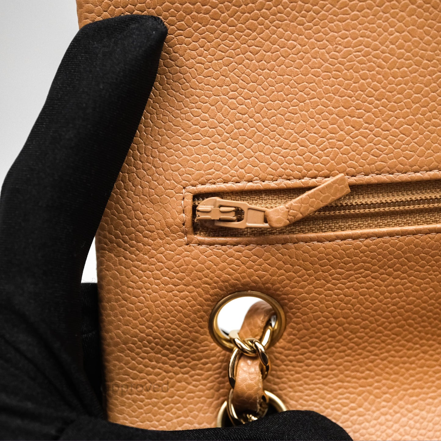 Chanel Classic M/L Medium Flap Quilted Beige Caviar Gold Hardware