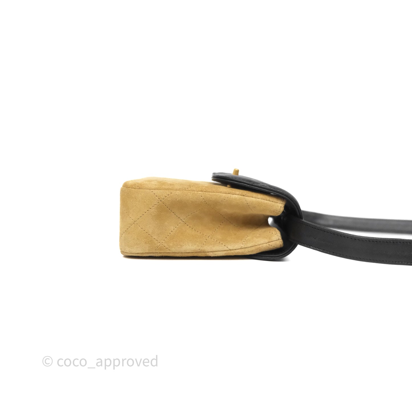 Chanel Mini Flap Bag Camel Suede/ Black Lambskin Gold Hardware