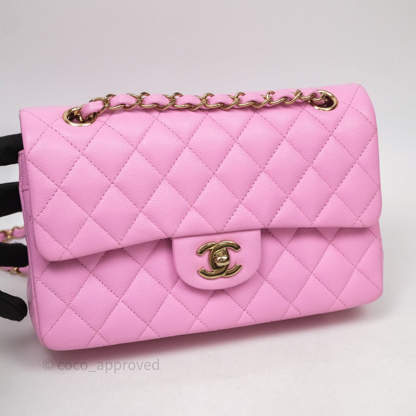 Chanel Small Classic Flap Quilted Pink Caviar Gold Hardware