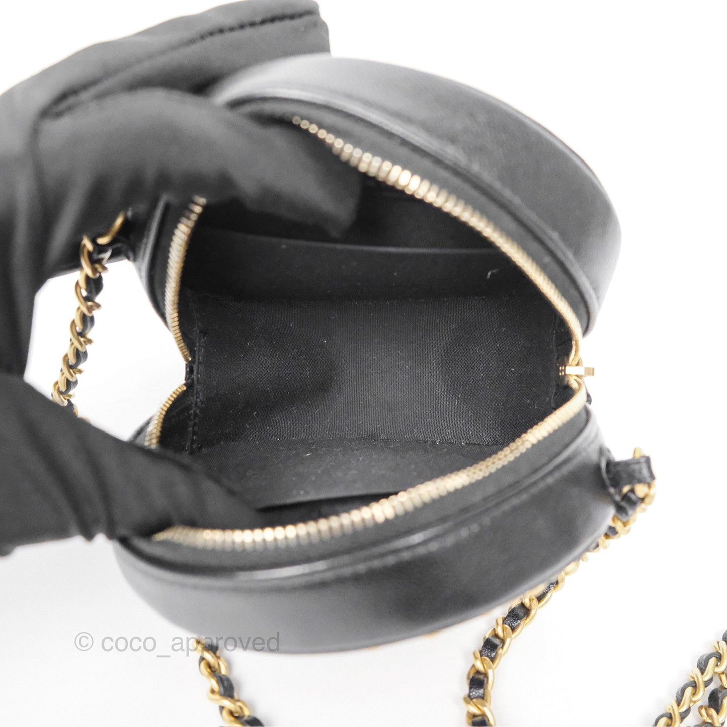 Chanel Chained Round Filigree Clutch With Chain Black Lambskin Gold Hardware