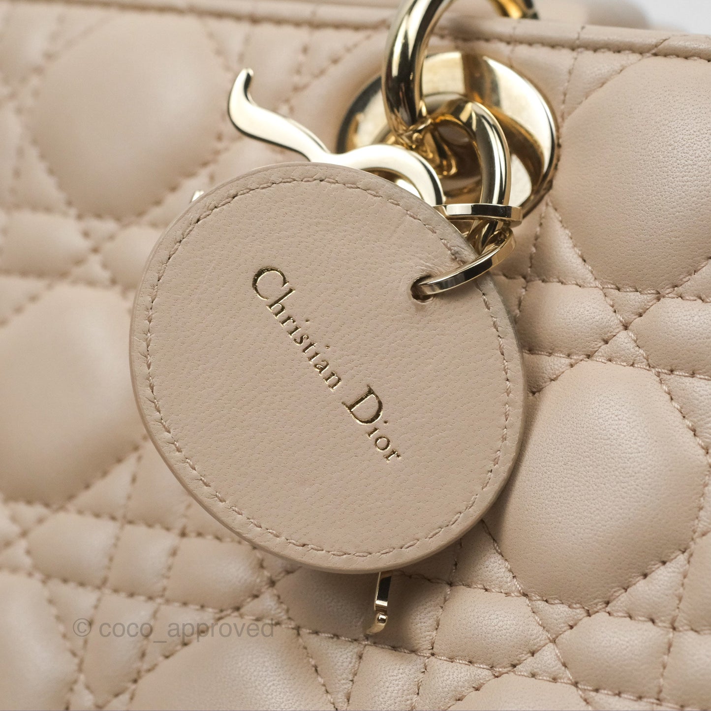 Christian Dior Medium Lady D-Joy Bag Beige Lambskin Cannage Gold Hardware