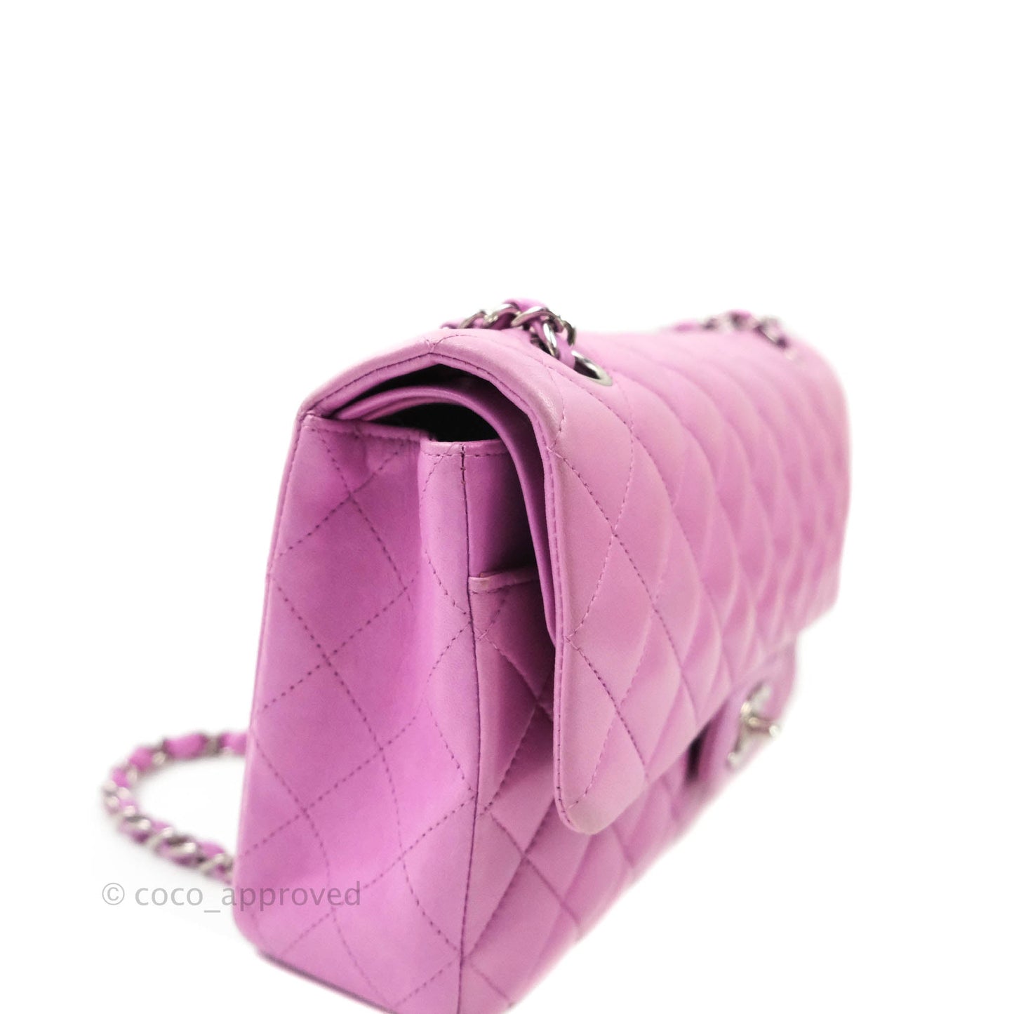 Chanel Classic M/L Medium Double Flap Purple Lambskin Silver Hardware
