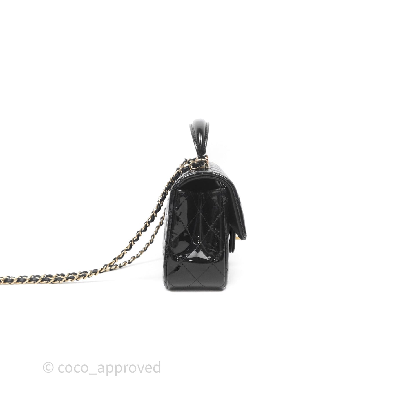 Chanel Top Handle Mini Rectangular Flap Black Patent Gold Hardware