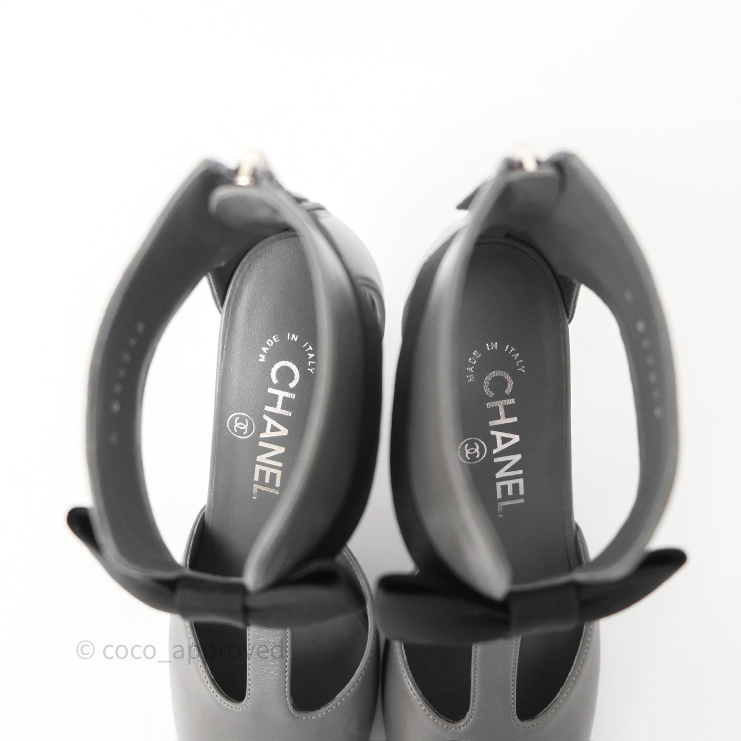 Chanel Cap Toe Bow Ankle-cuff Sandals Grey Black Lambskin