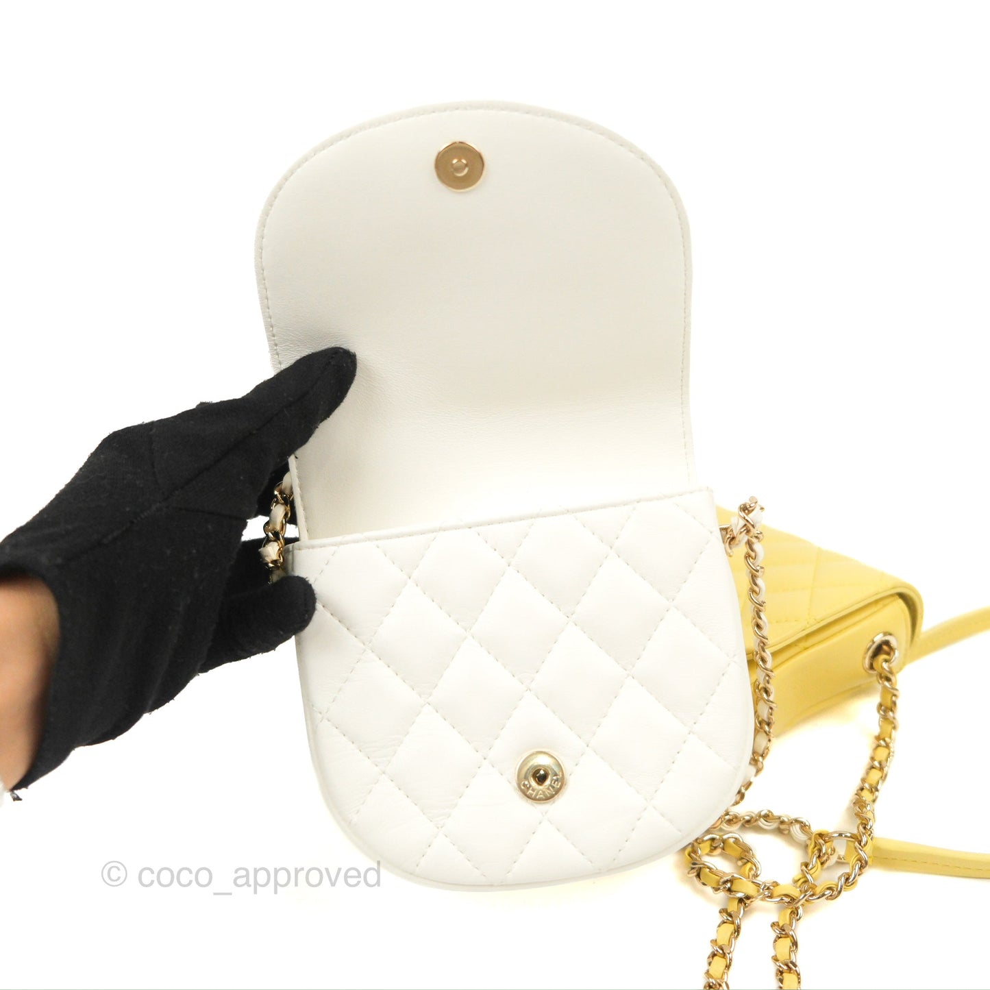 Chanel Side Packs Shoulder Bags Yellow White Lambskin Gold Hardware 19S