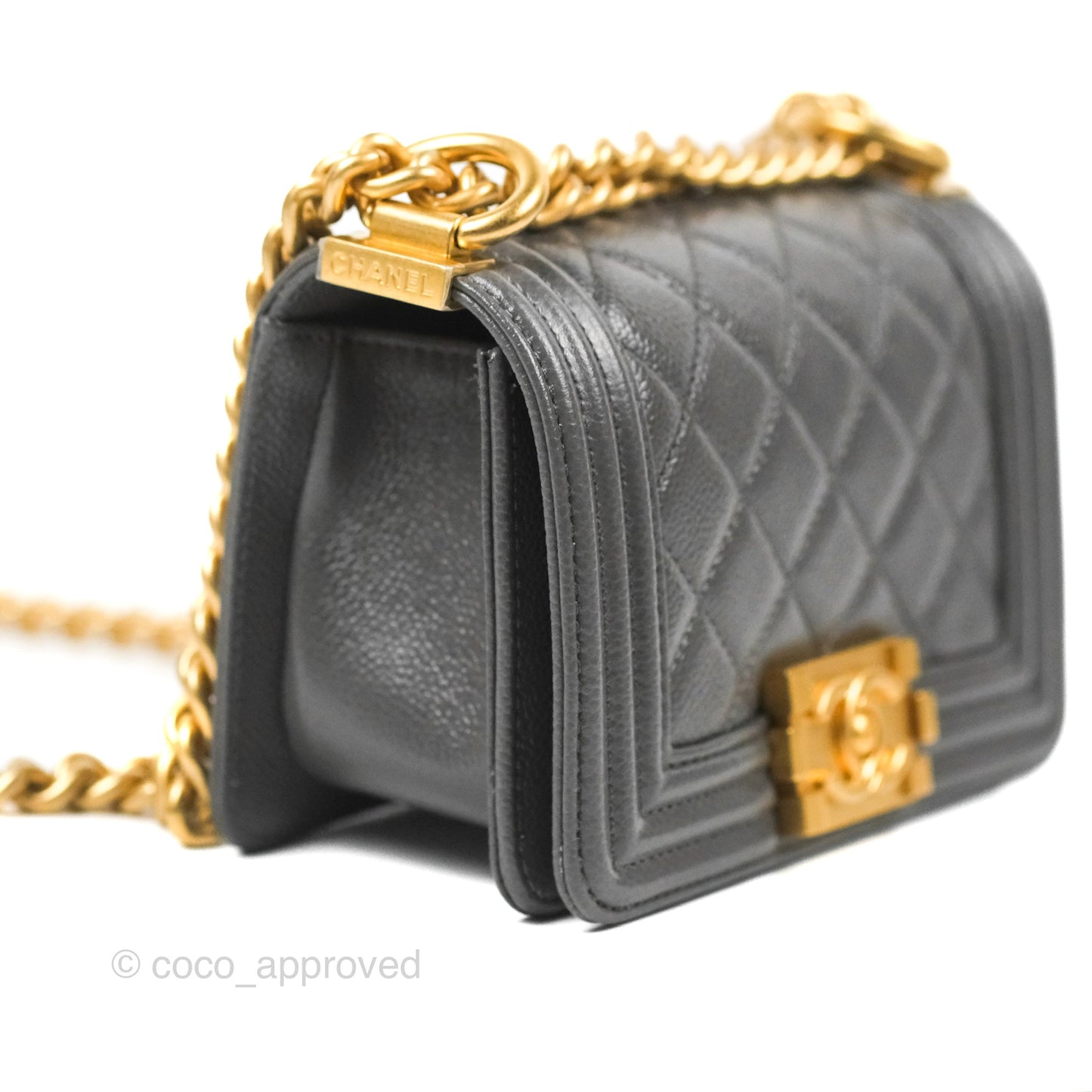 Chanel Mini Boy Dark Grey Caviar Aged Gold Hardware