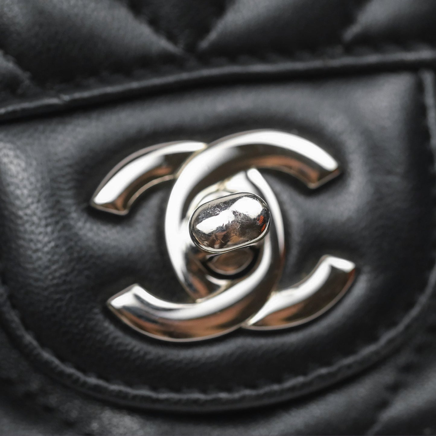 Chanel Mini Square Black Chevron Lambskin Silver Hardware