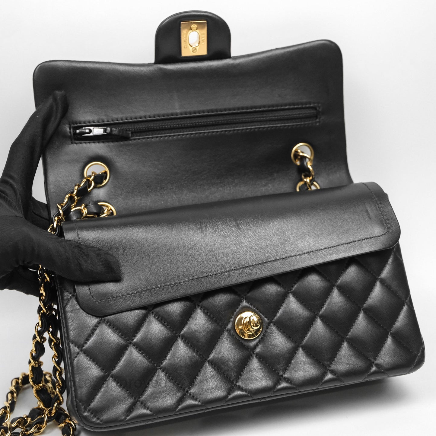 Chanel Small Classic Flap Quilted Black Lambskin Gold Hardware