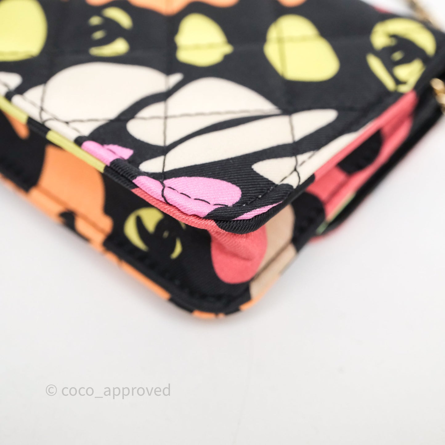 Chanel Mini Wallet With Chain CC Floral Printed Fabric Gold Hardware