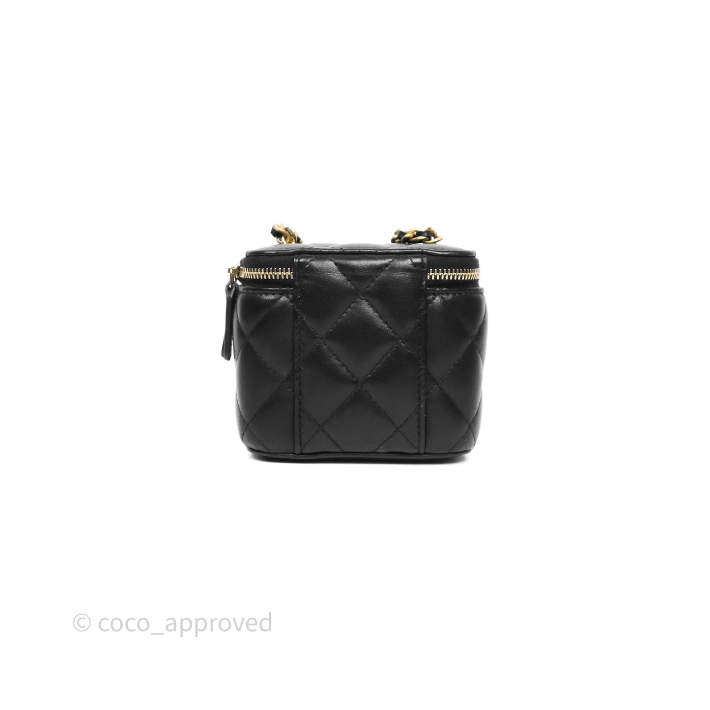 Chanel Quilted Pearl Crush Mini Vanity With Chain Black Lambskin Aged Gold Hardware
