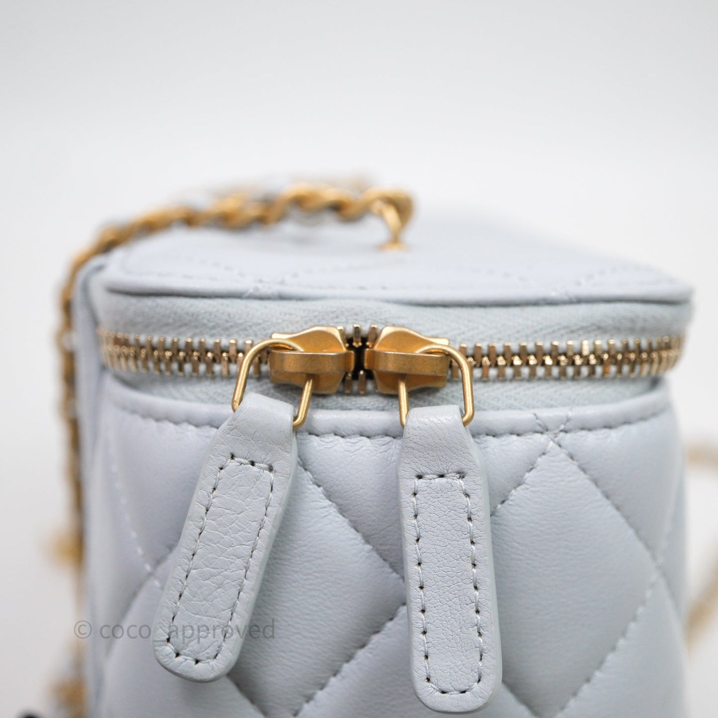 Chanel Vanity with Adjustable Chain Blue Lambskin Aged Gold Hardware