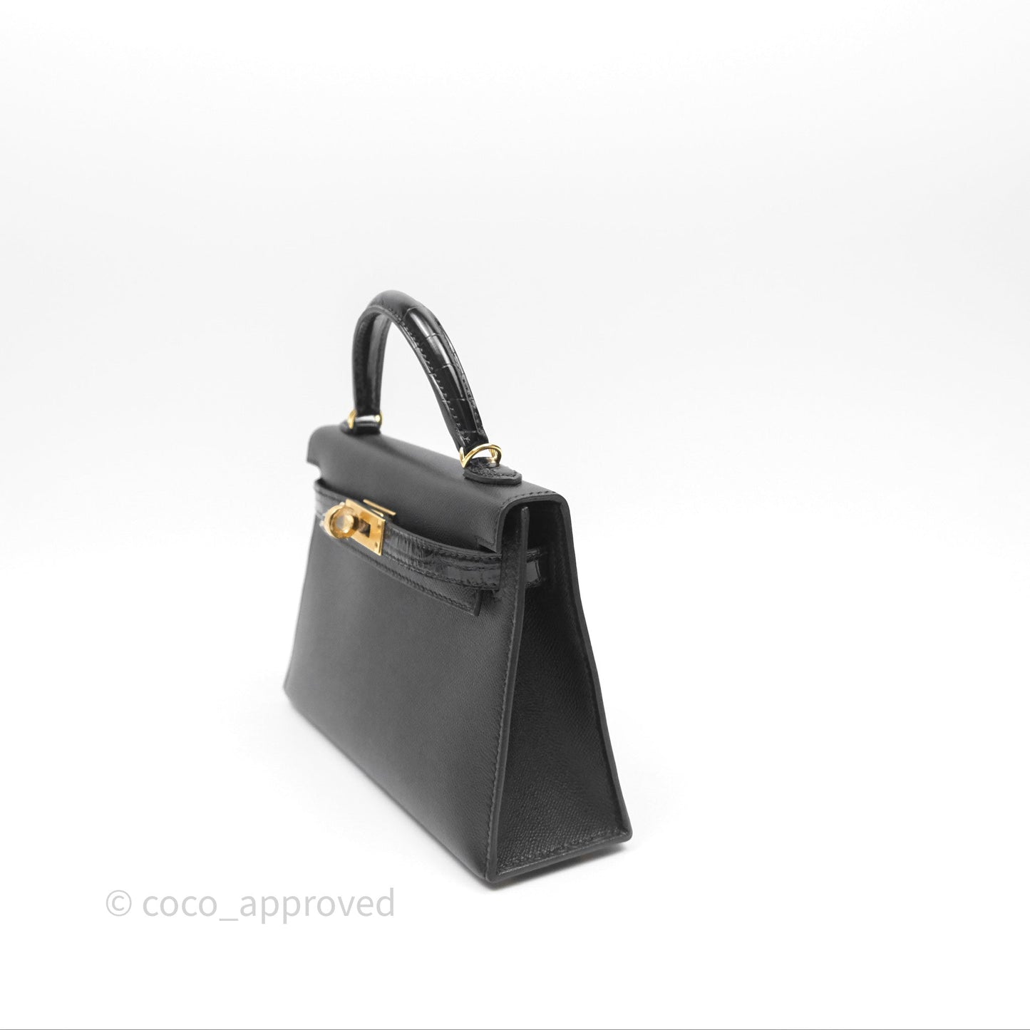 Hermès Mini Kelly II Touch Noir 89 Croc Gold Hardware