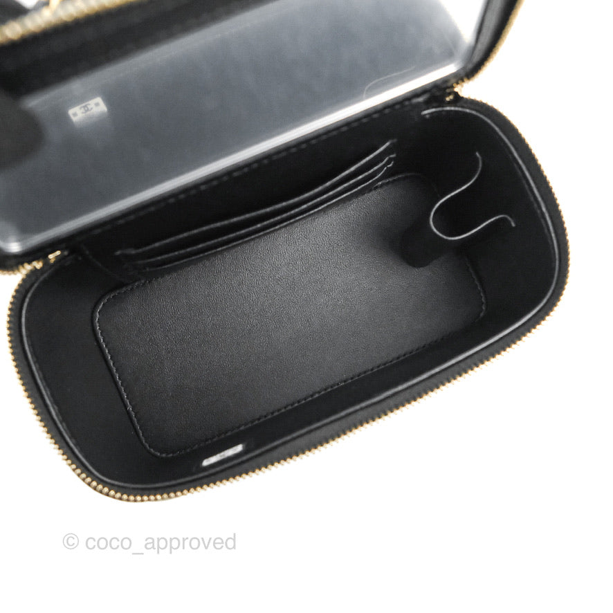 Chanel Vanity Rectangular with Top Handle Black Lambskin Aged Gold Hardware