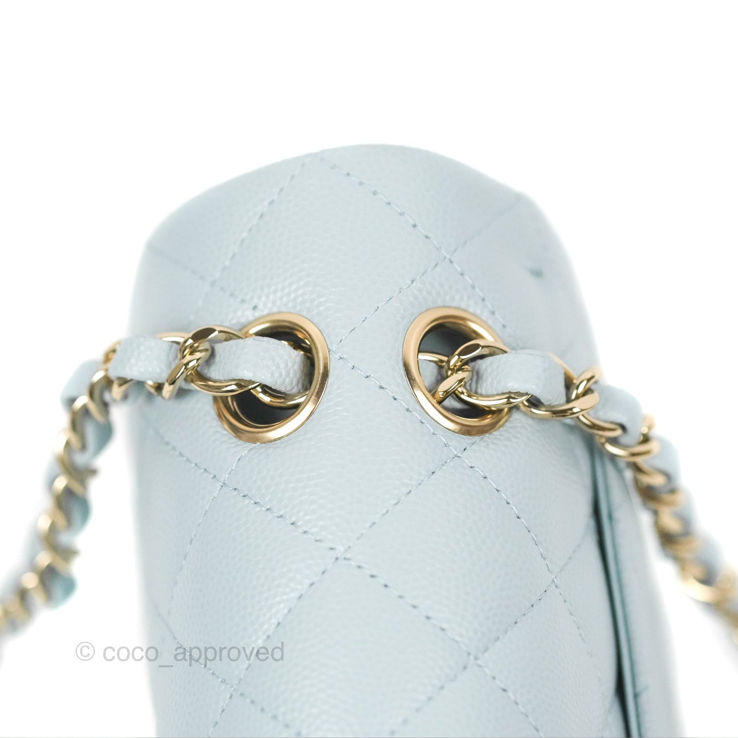Chanel Small Classic Quilted Flap Light Blue Caviar Gold Hardware 22P