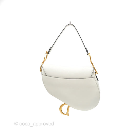 Christian Dior Saddle Bag White Grained Calfskin Gold Hardware