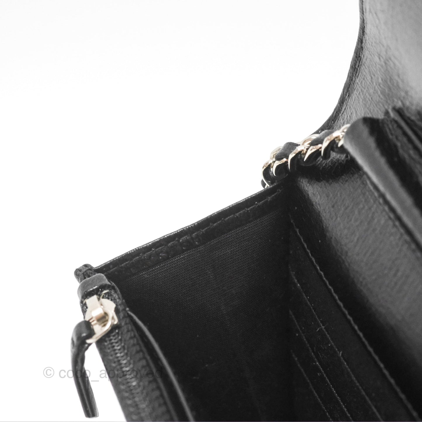 Chanel Diamond CC Wallet On Chain WOC Black Goatskin Silver Hardware