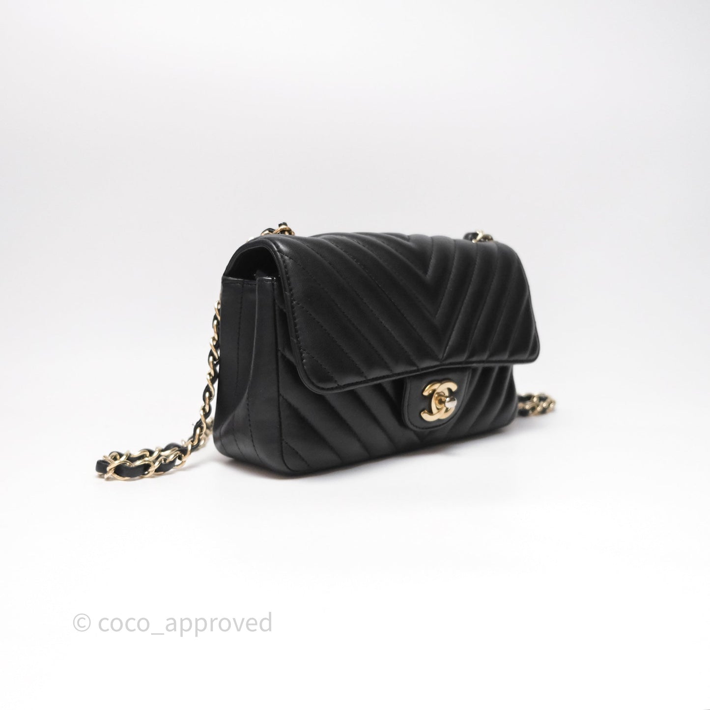 Chanel Mini Rectangular Chevron Black Lambskin Gold Hardware