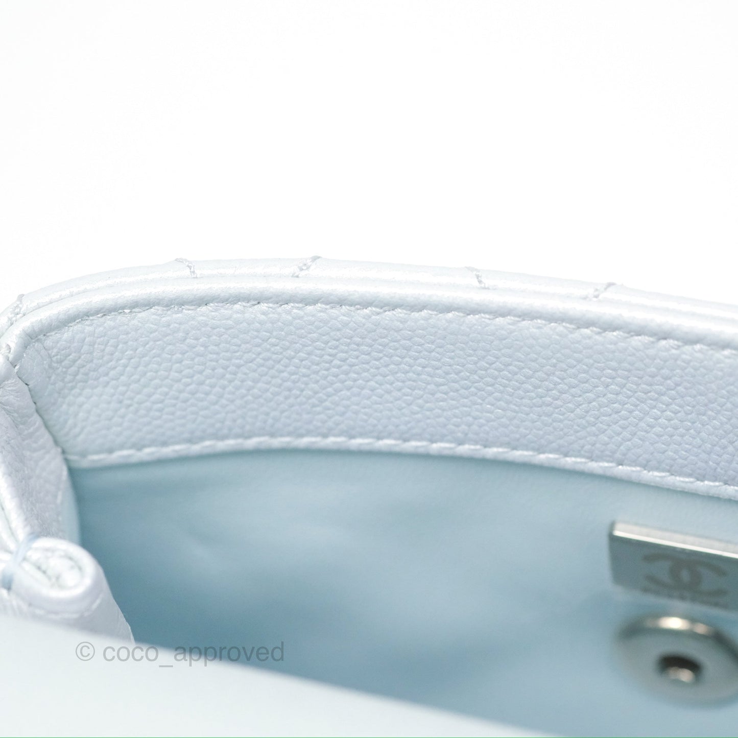 Chanel Mini Coco Handle Quilted Iridescent Light Blue Caviar Rainbow Hardware 21K