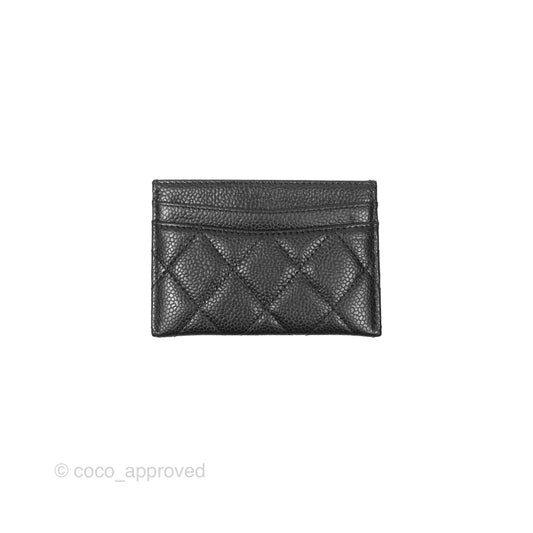 Chanel Classic Black Flat Card Holder Caviar Gold Hardware