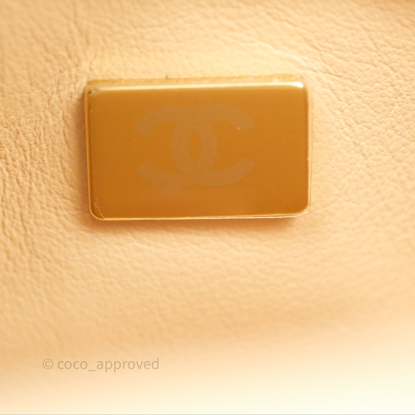 Chanel Pearl Crush Mini Square Quilted Beige Lambskin Aged Gold Hardware