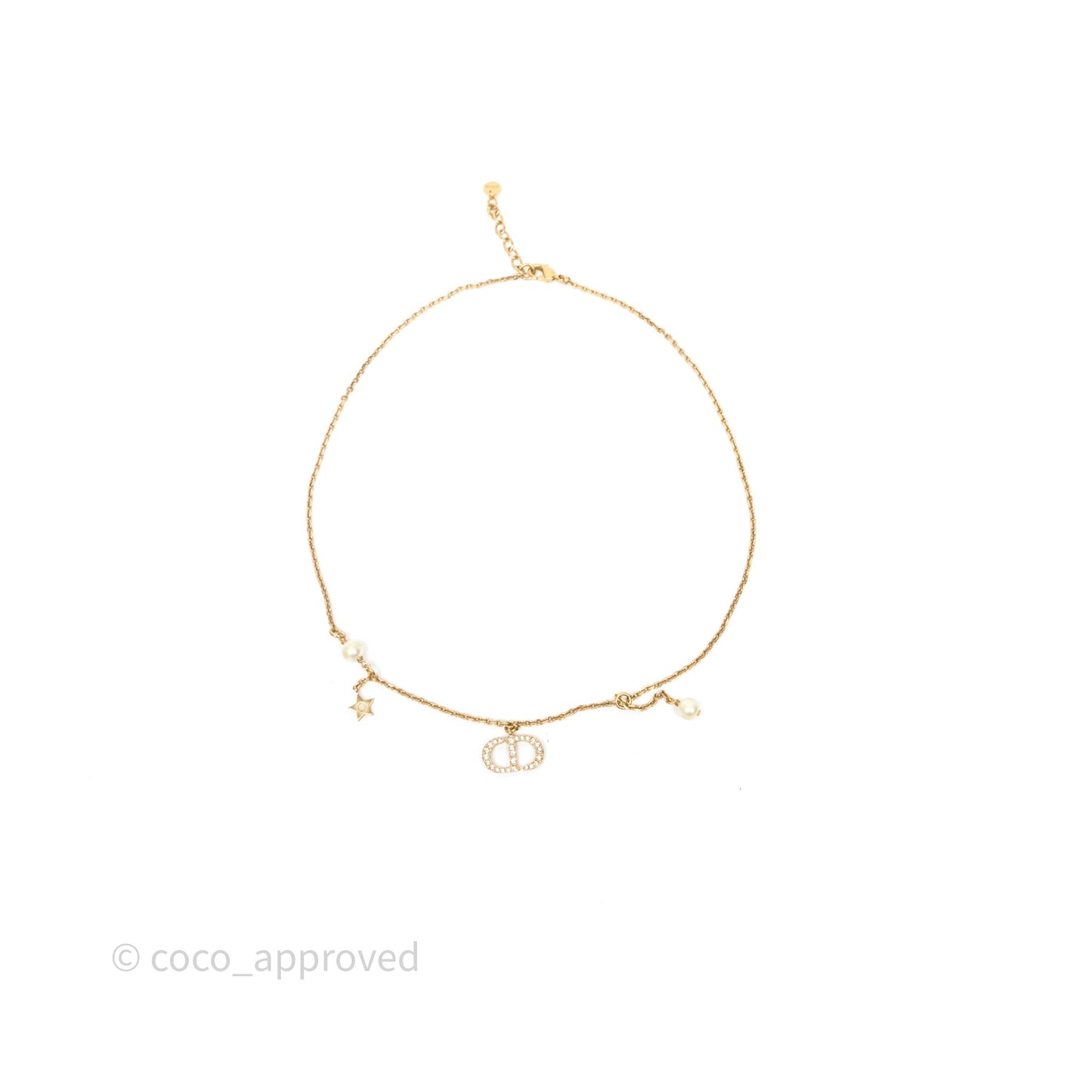 Christian Dior Petit CD Pearl Star Necklace Gold Tone