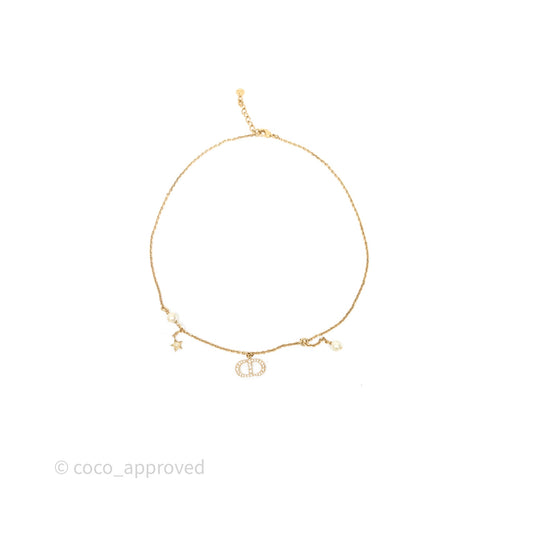 Christian Dior Petit CD Pearl Star Necklace Gold Tone