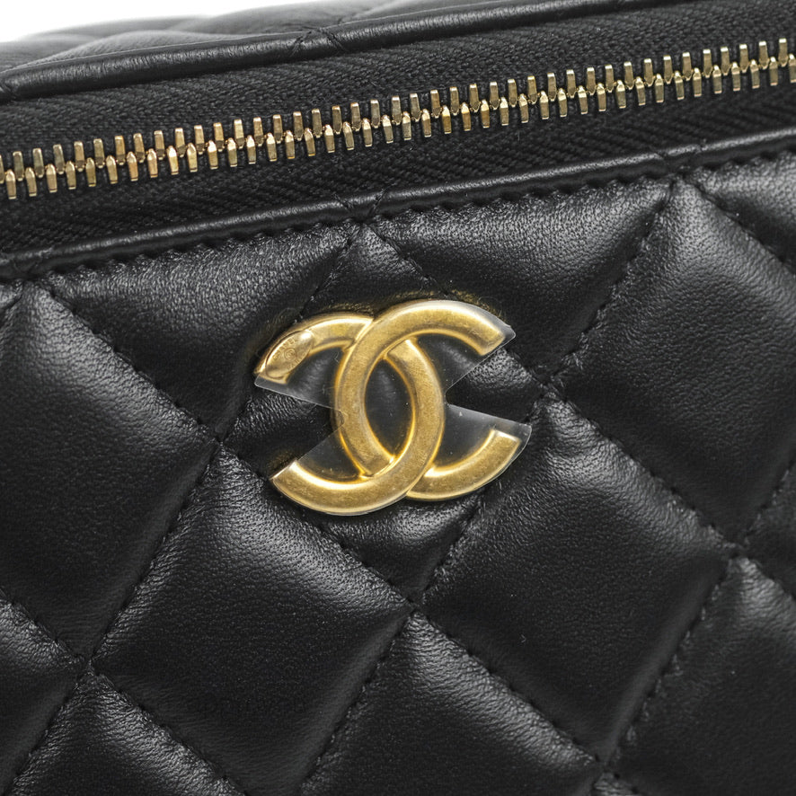 Chanel Vanity Rectangular with Top Handle Black Lambskin Aged Gold Hardware