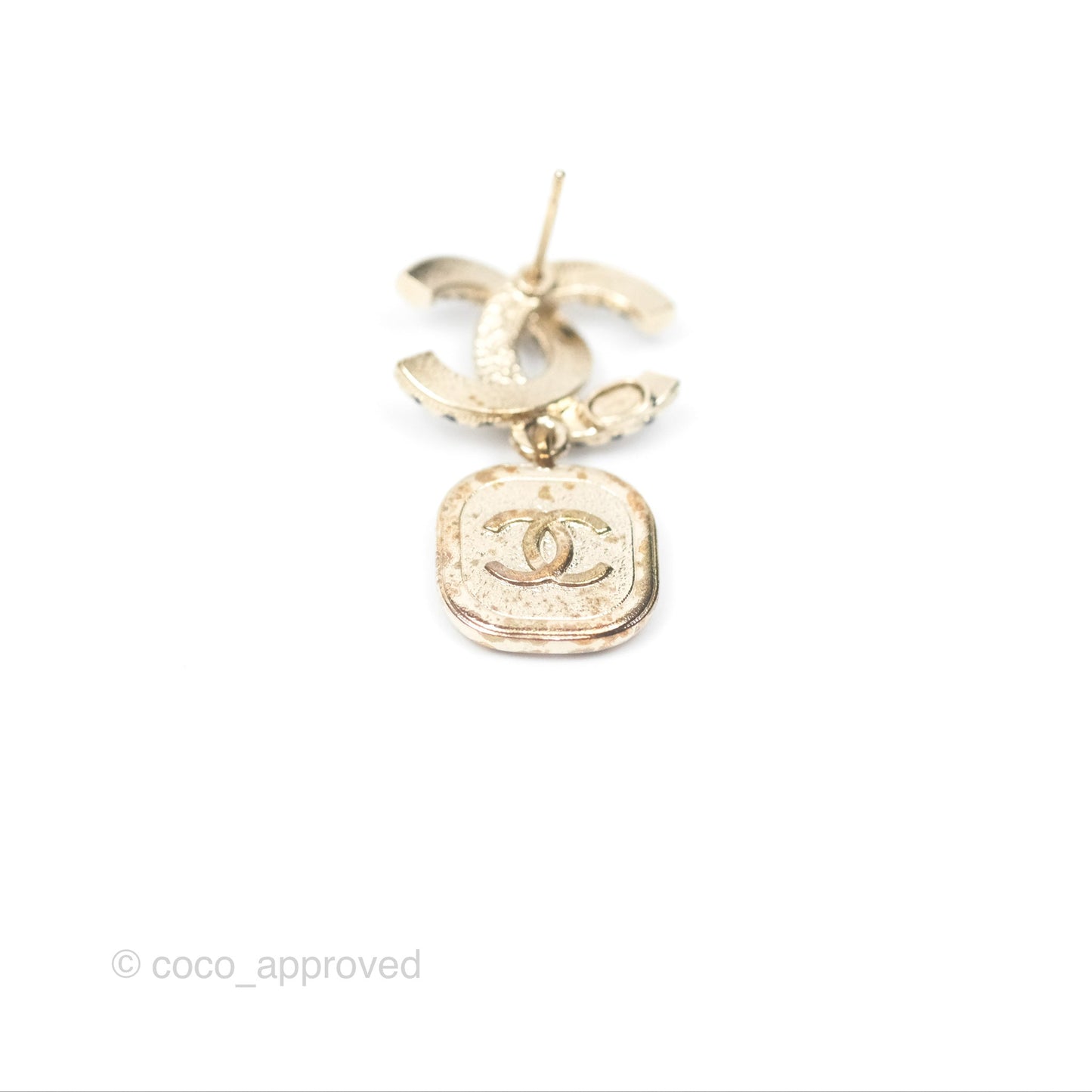 Chanel CC Pearl Black Resin Drop Earrings Gold Tone 21A