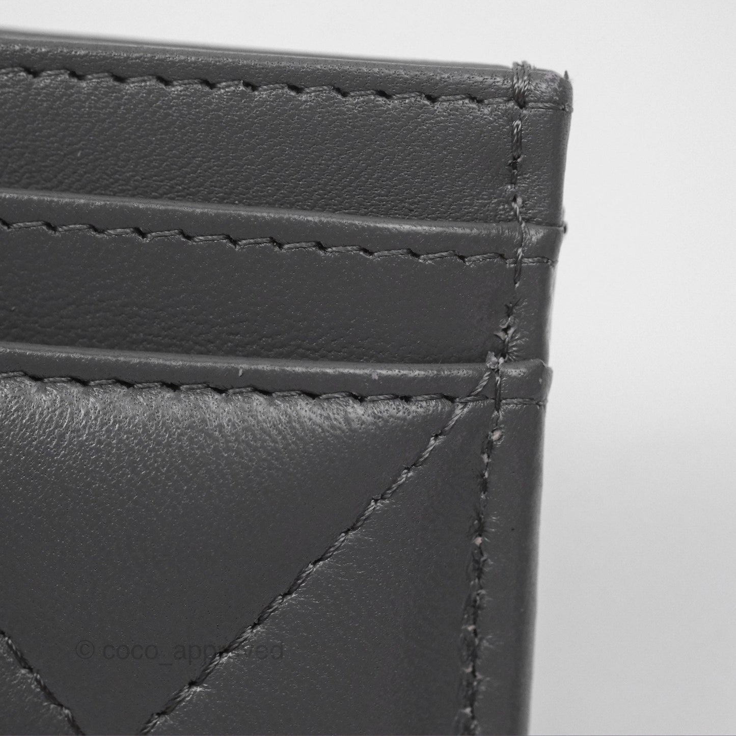 Chanel 19 Quilted Grey Flat Card Holder Silver Hardware