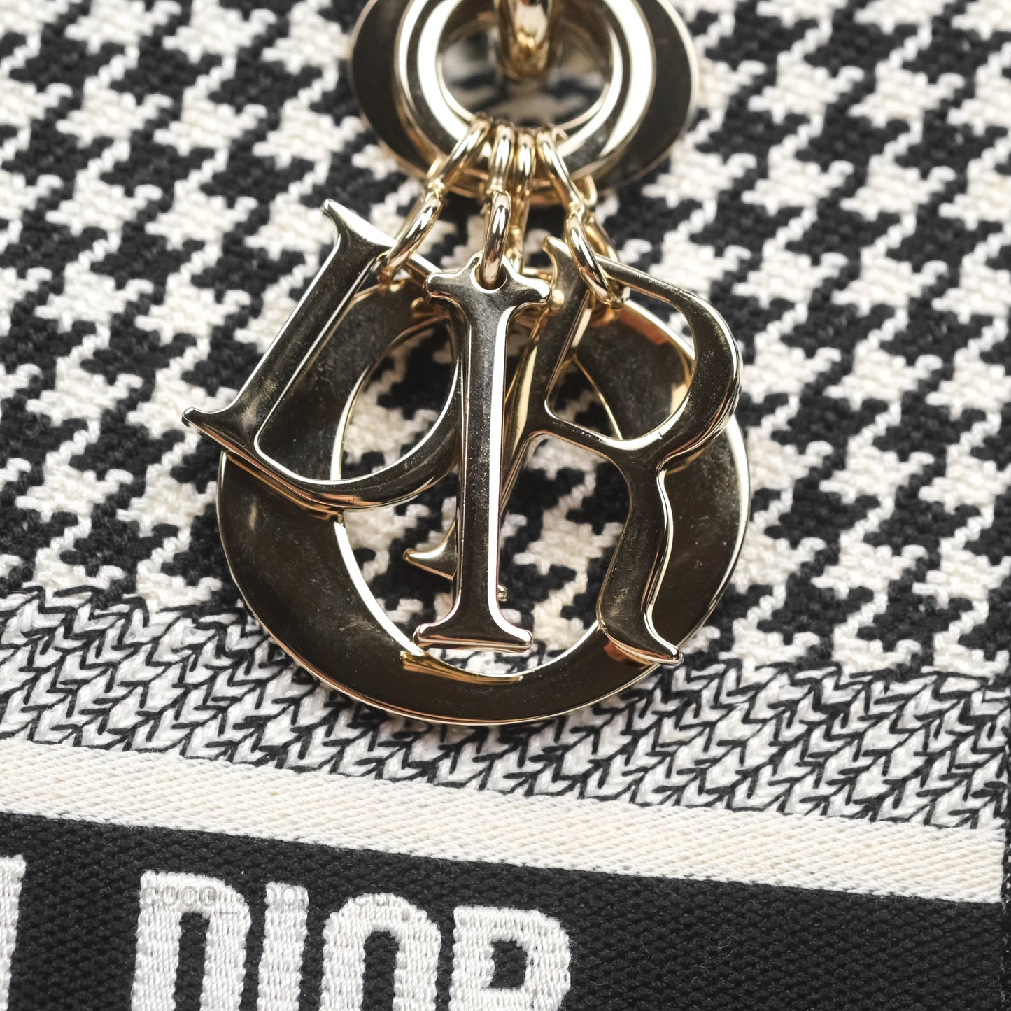Christian Dior Medium Lady D-Lite Bag Black White Houndstooth