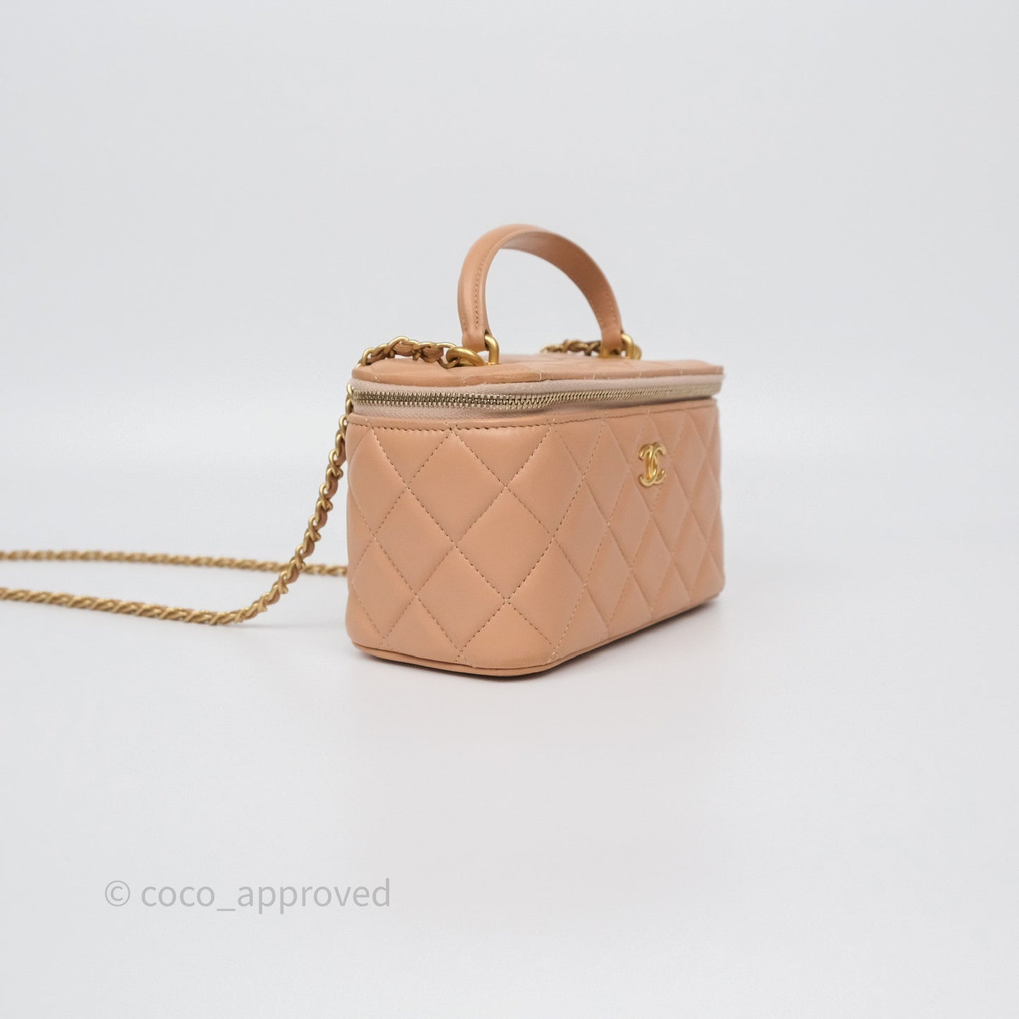 Chanel Top Handle Vanity with Chain Beige Lambskin Aged Gold Hardware