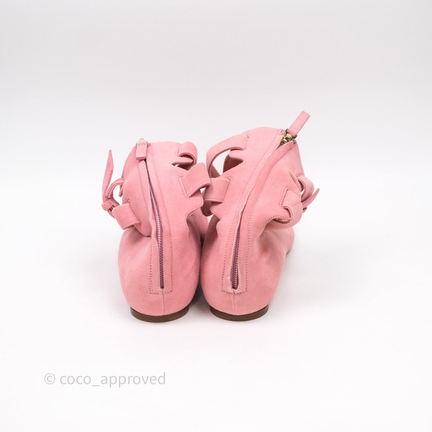 Valentino Garavani Suede Ballet Flats Tango Ankle Wrap Pink Size 38