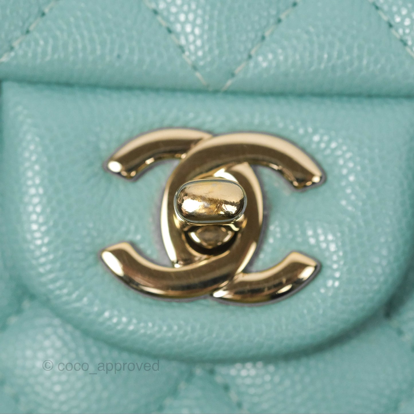 Chanel Small Classic Quilted Flap Tiffany Green Caviar Gold Hardware