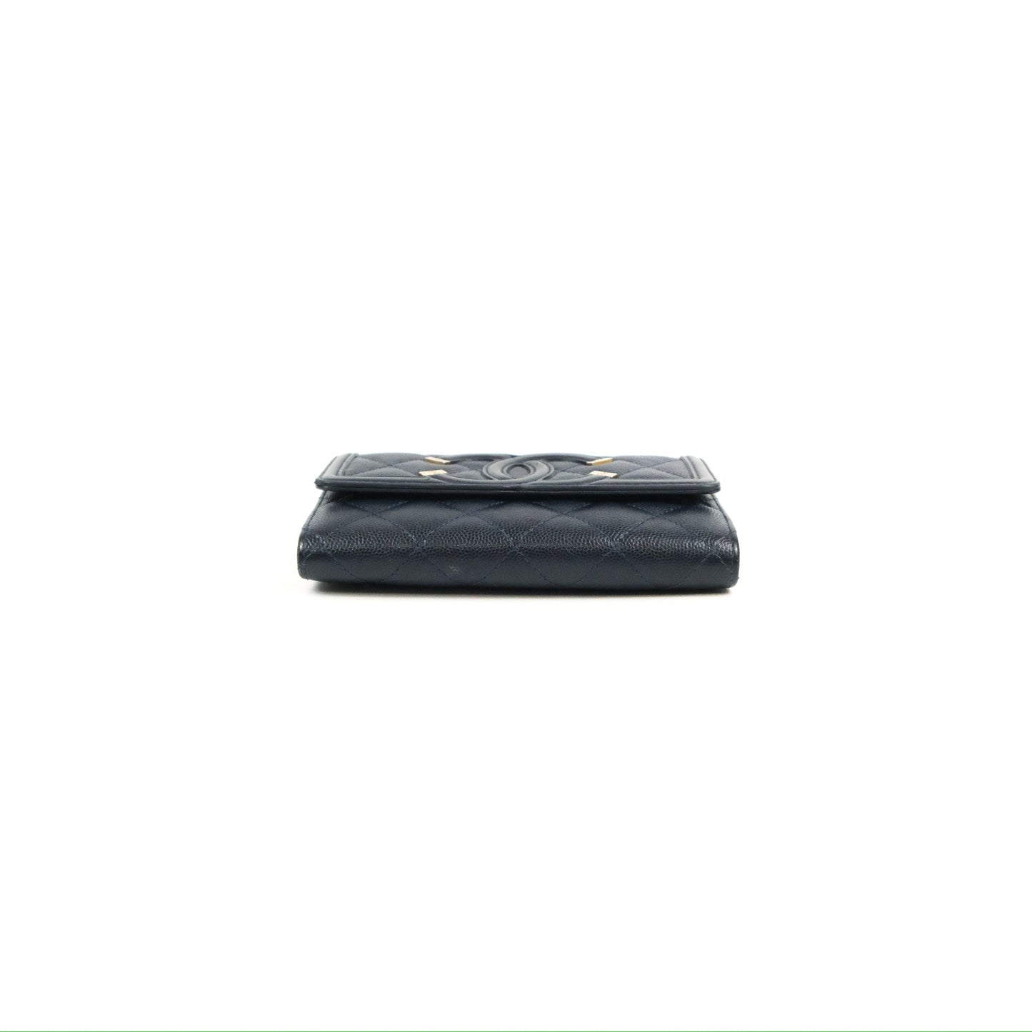 Chanel CC Filigree Small Flap Wallet Navy Caviar Gold Hardware