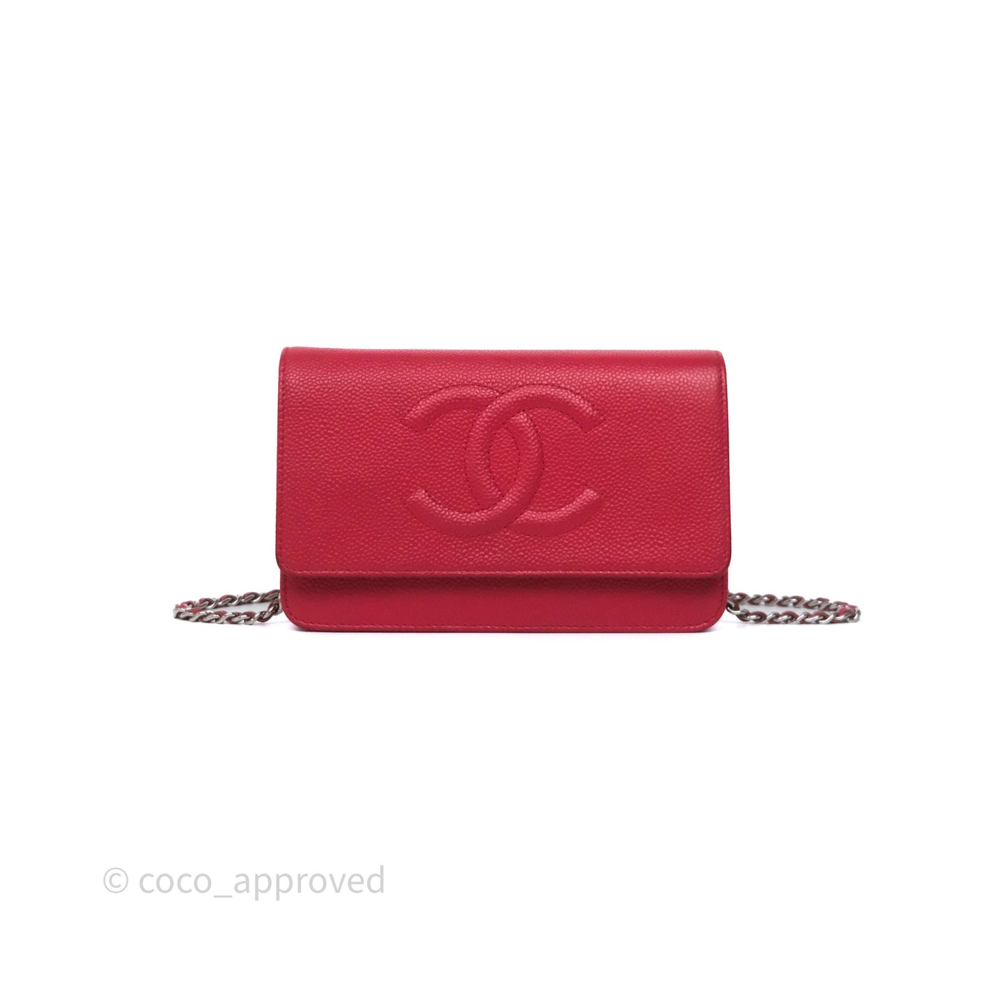 Chanel CC Wallet On Chain WOC Dark Pink Caviar Silver Hardware