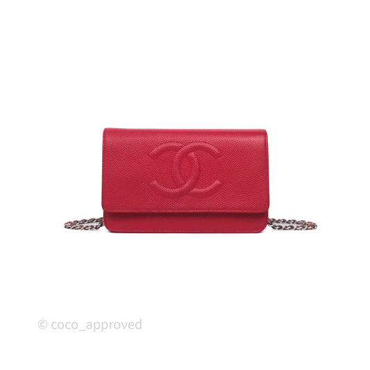 Chanel CC Wallet On Chain WOC Dark Pink Caviar Silver Hardware