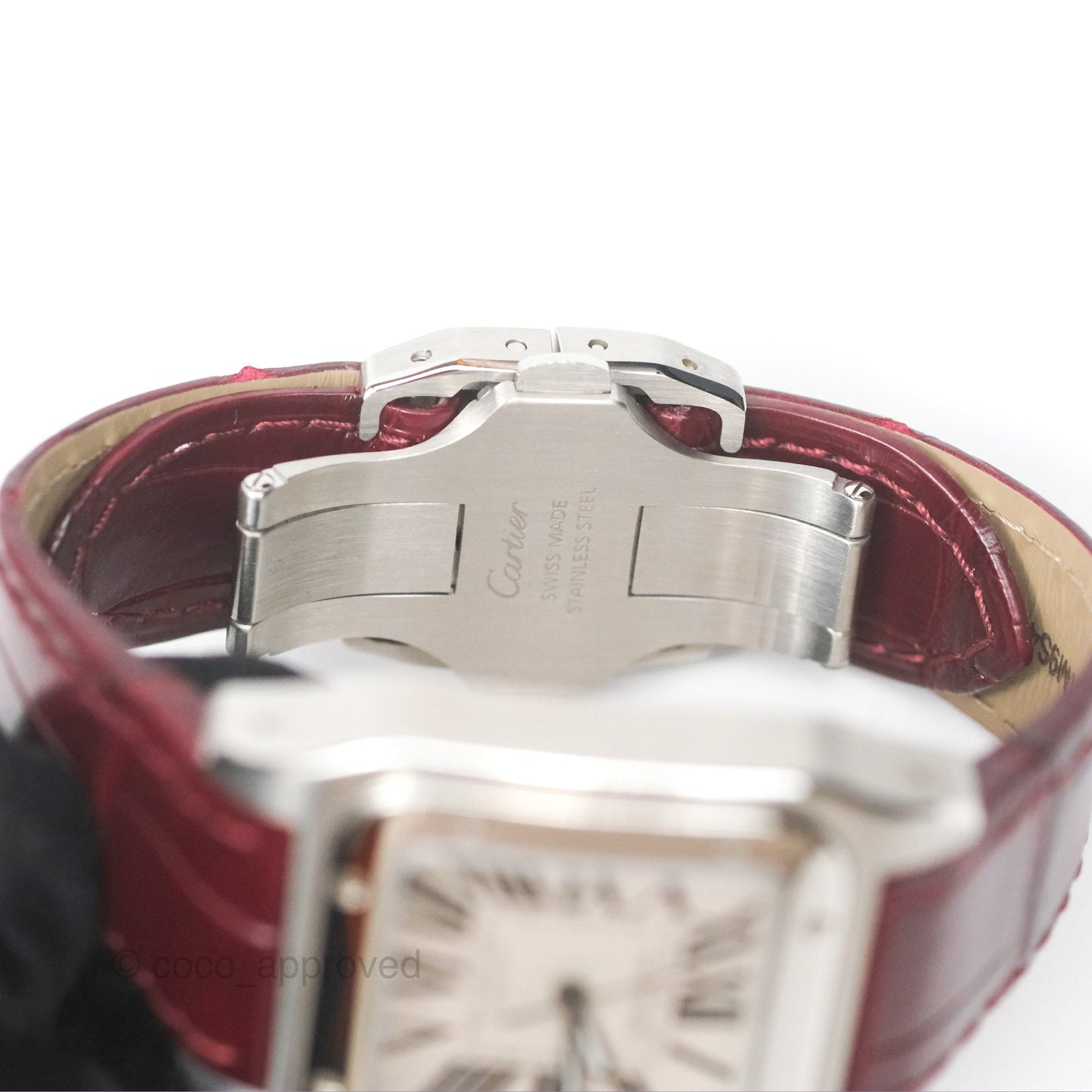 Cartier Santos-Dumont Automatic Steel Watch Burgundy Alligator-skin Strap