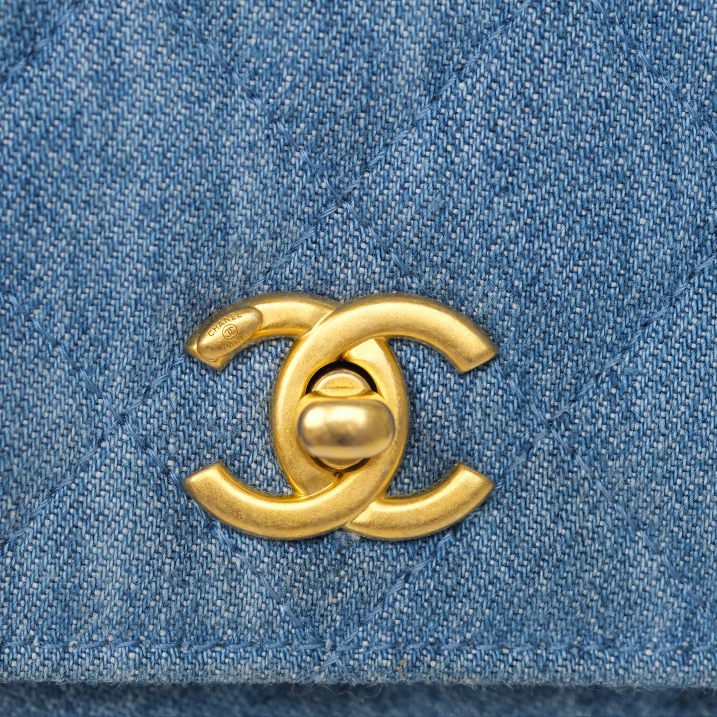 Chanel Quilted Pearl Crush Wallet on Chain WOC Denim Aged Gold Hardware