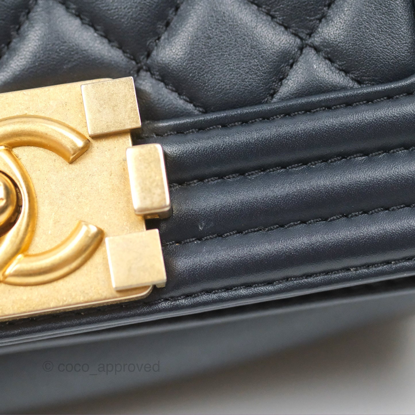 Chanel Small Boy Quilted Navy Lambskin Aged Gold Hardware