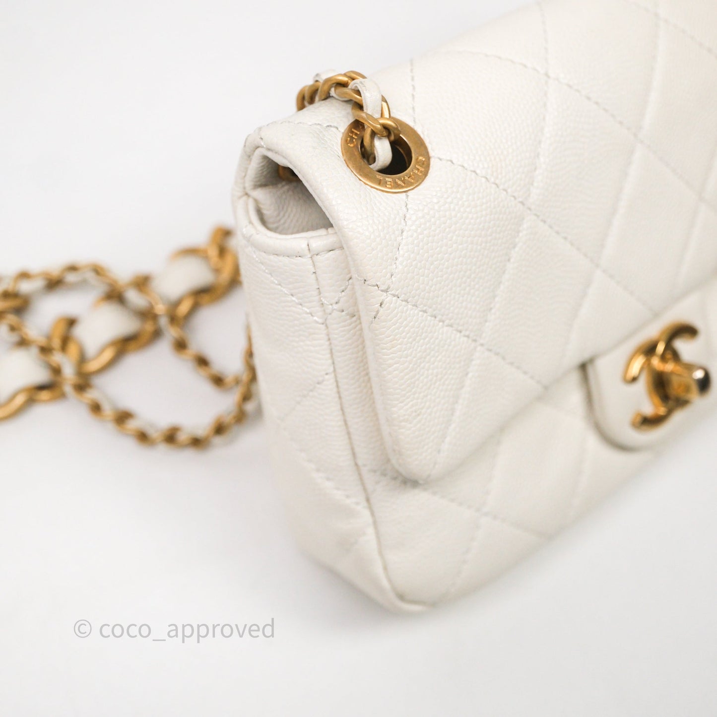 Chanel Mini Flap White Caviar Bag Double Chain Gold Hardware