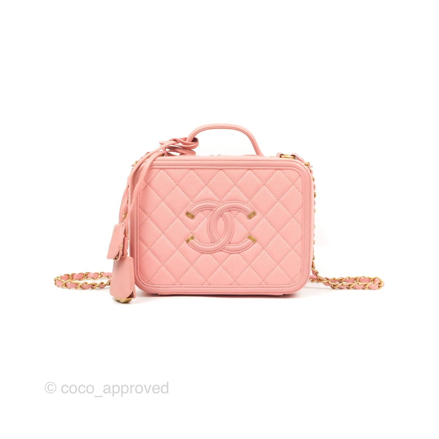 Chanel Quilted Medium CC Filigree Vanity Case Pink Caviar Gold Hardware