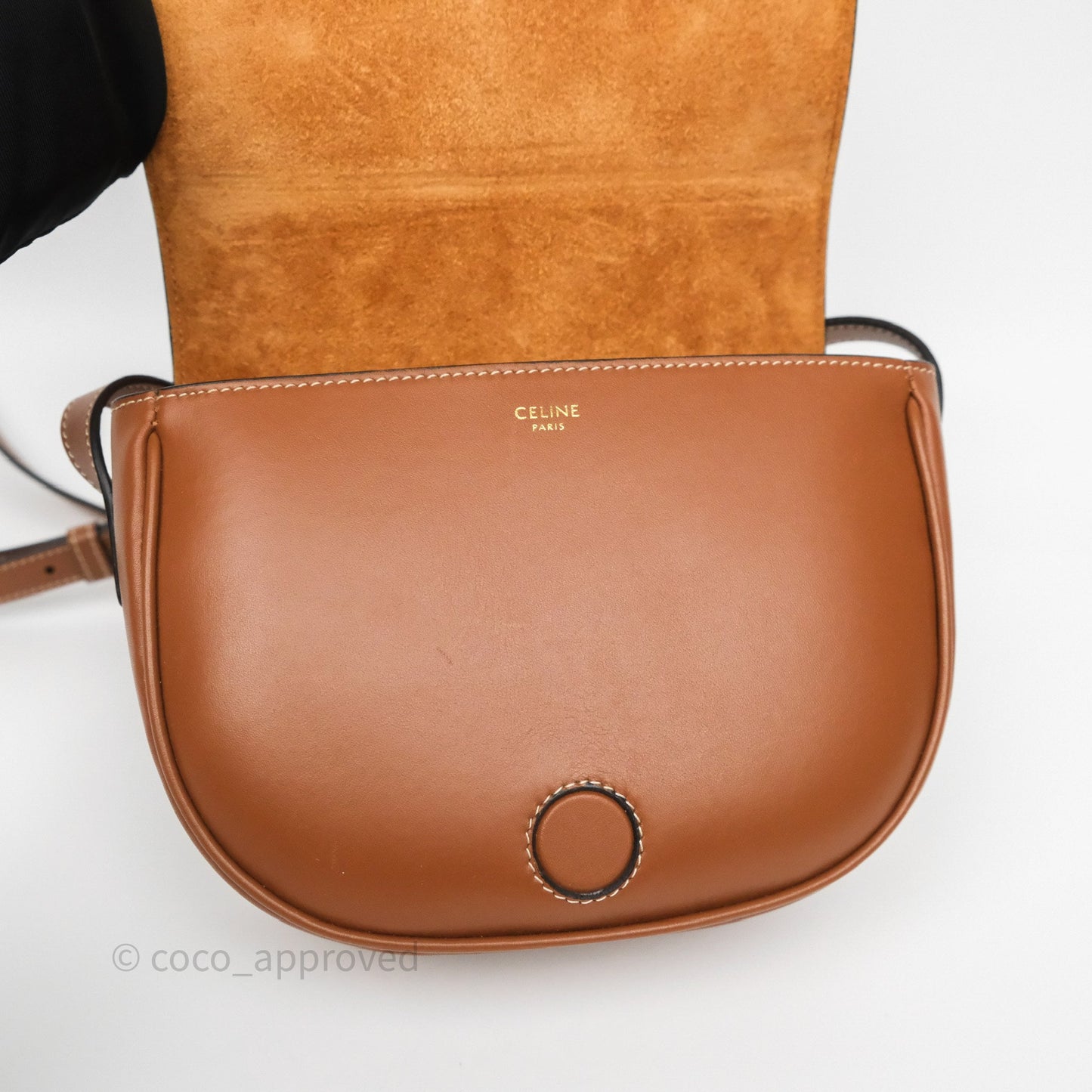 Celine Gold Studs Folco Cuir Triomphe in Smooth Calfskin Tan