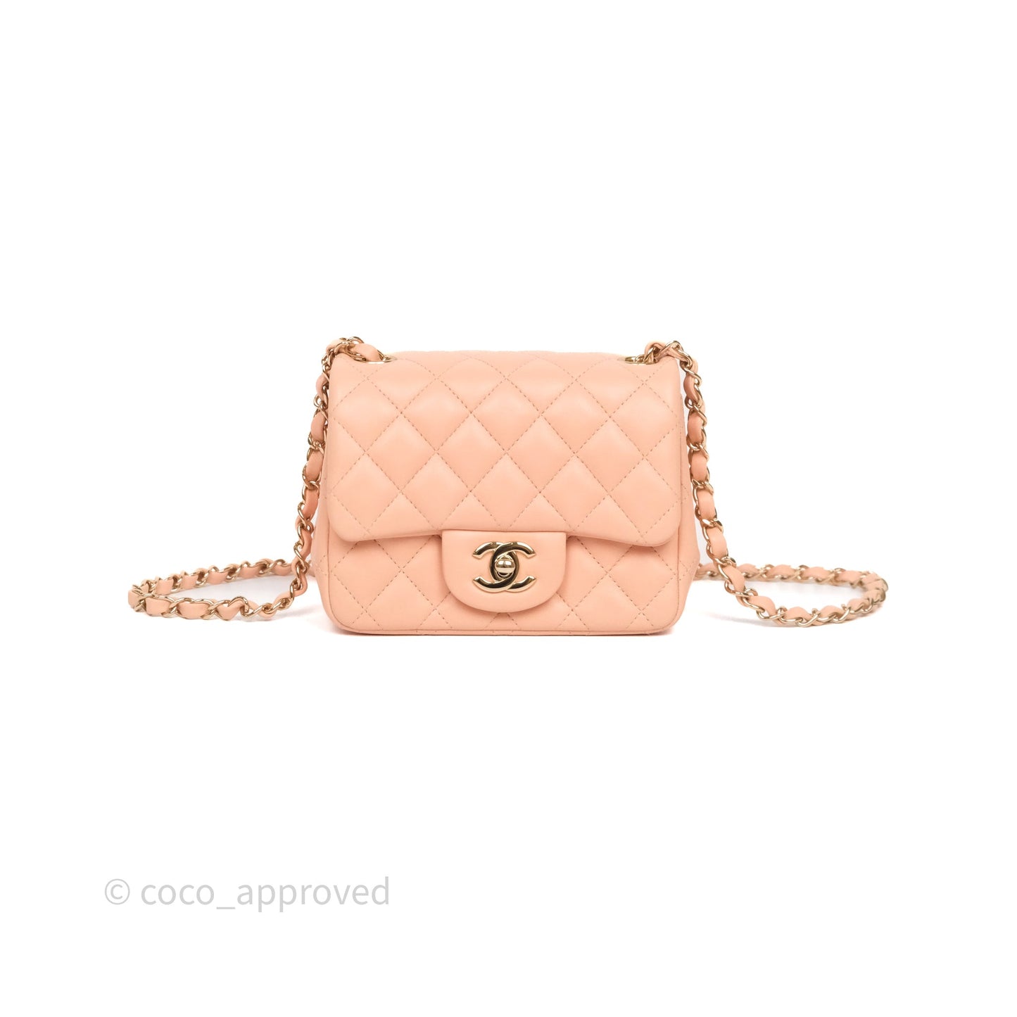 Chanel Mini Square Flap Quilted Orange Clair Lambskin Gold Hardware