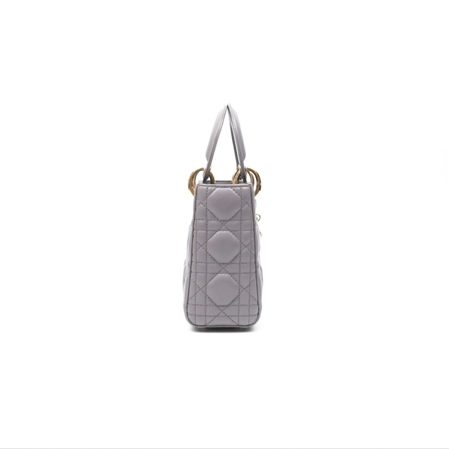 Christian Dior Mini Lady Dior Grey Lambskin Cannage Gold Hardware